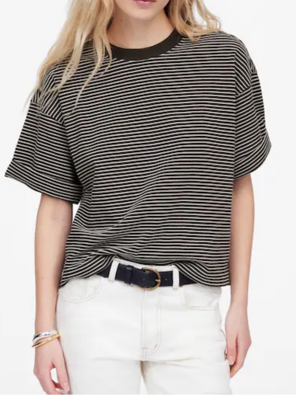 Madewell stripes folded sleeves sweatshirt top minimalist boho office beach